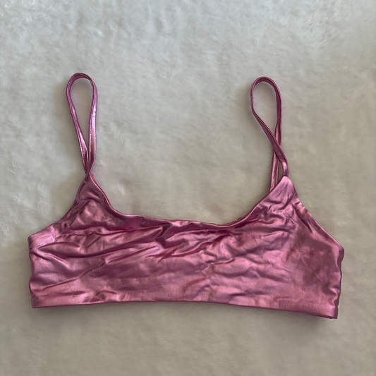 Superdown Metallic Pink Bikini Top